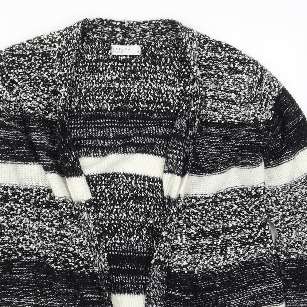 Papaya Womens Black Striped Knit Cardigan Jumper Size M