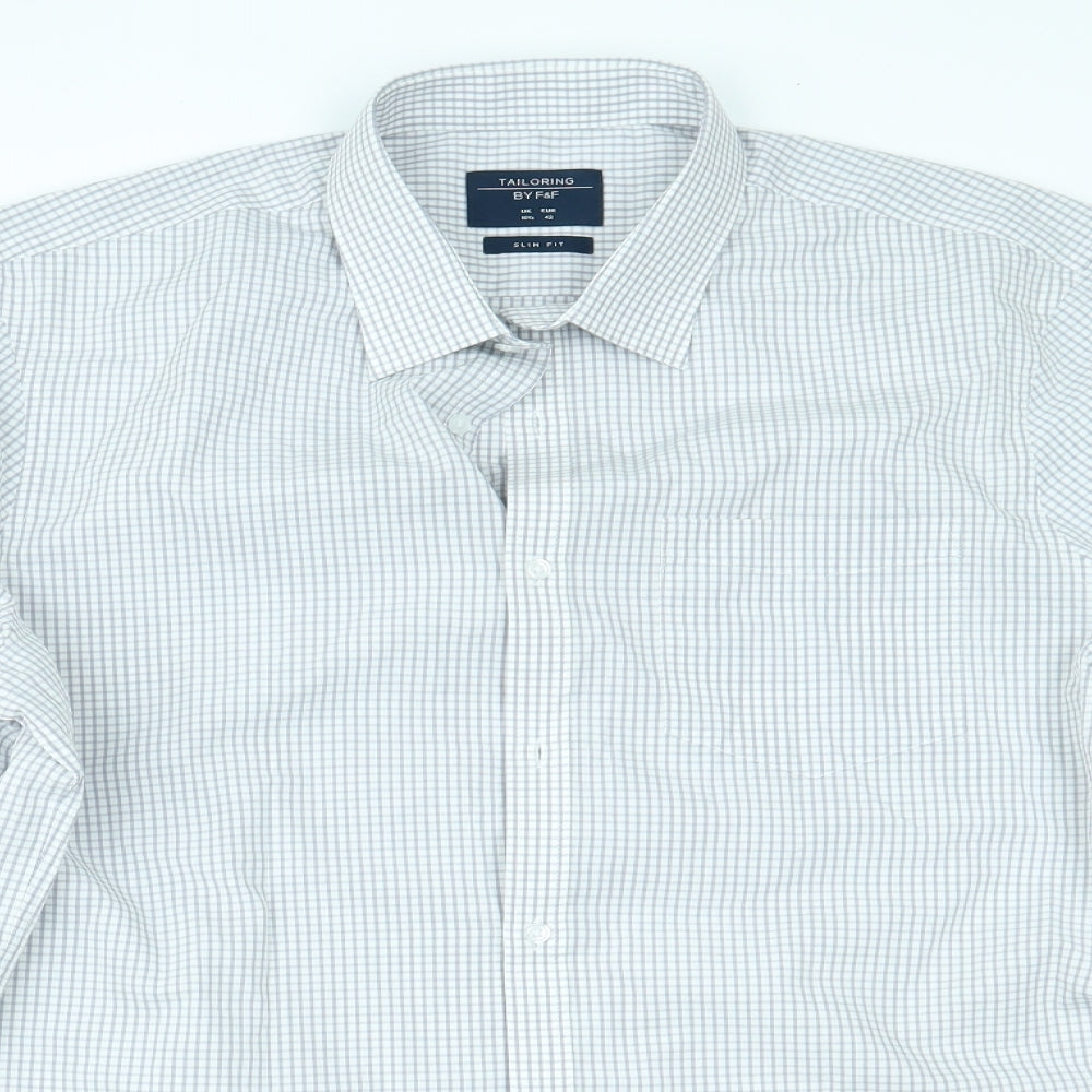 F&F Mens White Check   Dress Shirt Size 16.5