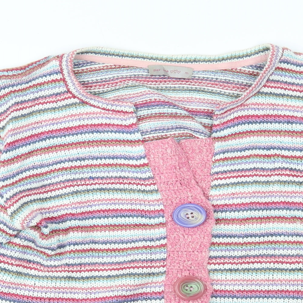 Per Una Womens Pink Striped  Cardigan Jumper Size M