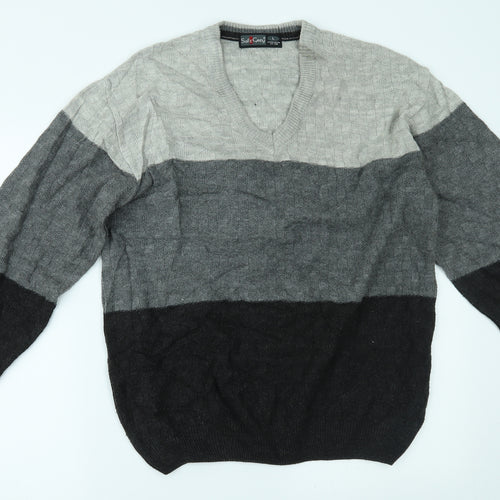 SOFT GREY Mens Grey Striped  Pullover Jumper Size L