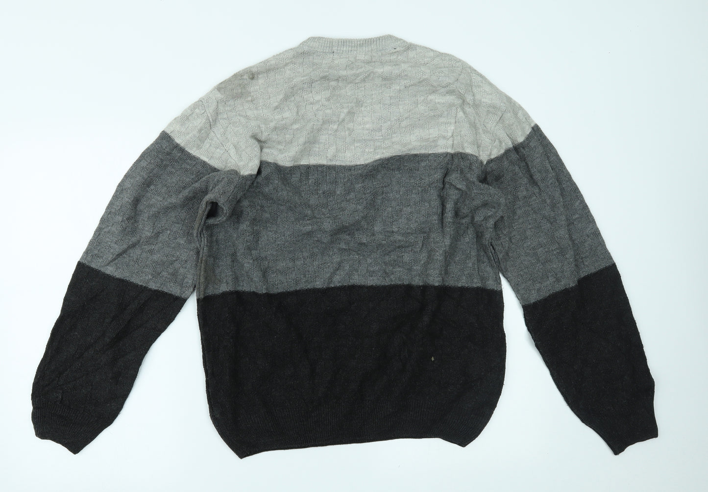 SOFT GREY Mens Grey Striped  Pullover Jumper Size L