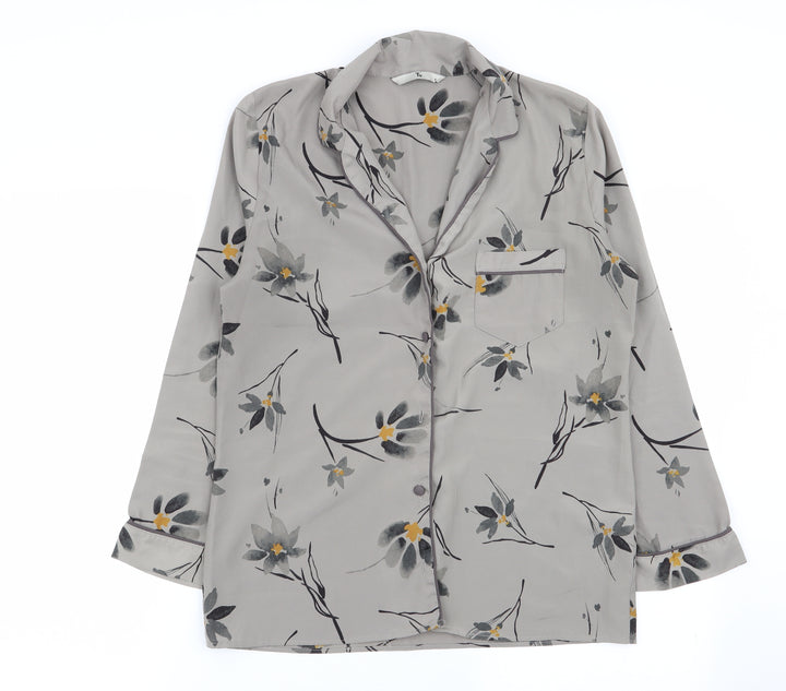 TU Womens Grey Floral Basic Button-Up Size 8
