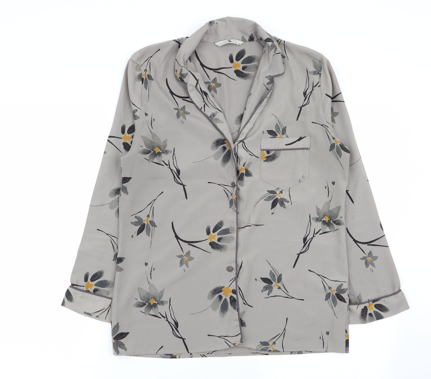 TU Womens Grey Floral  Basic Button-Up Size 8