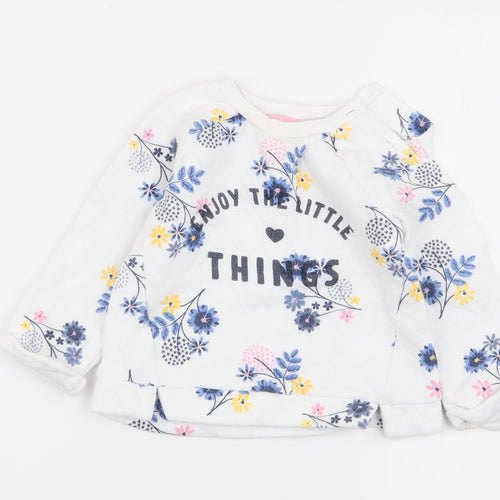 Nutmeg Girls White Floral  Pullover Jumper Size 6-9 Months