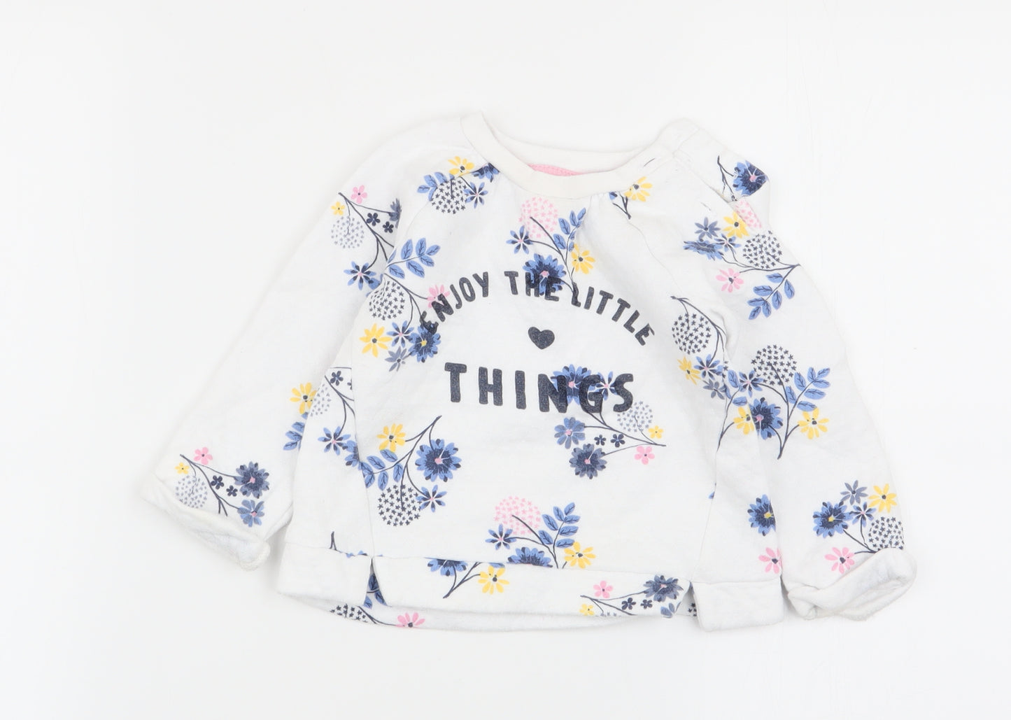 Nutmeg Girls White Floral  Pullover Jumper Size 6-9 Months