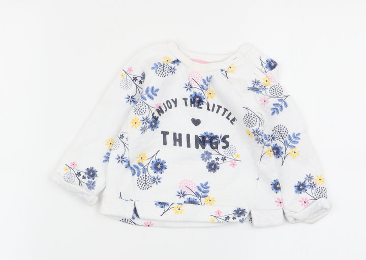 Nutmeg Girls White Floral  Pullover Jumper Size 6-9 Months