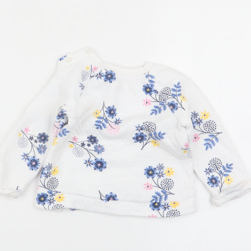 Nutmeg Girls White Floral  Pullover Jumper Size 6-9 Months