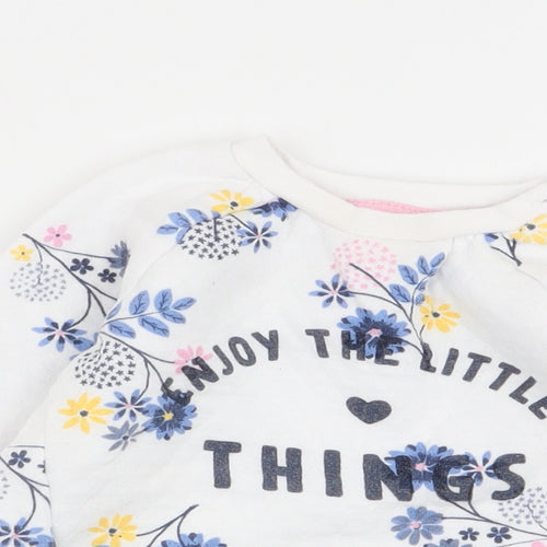 Nutmeg Girls White Floral  Pullover Jumper Size 6-9 Months