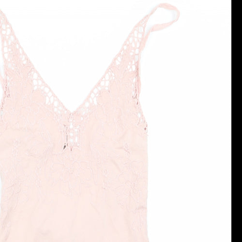Preworn Womens Pink Floral  Bodysuit One-Piece Size S