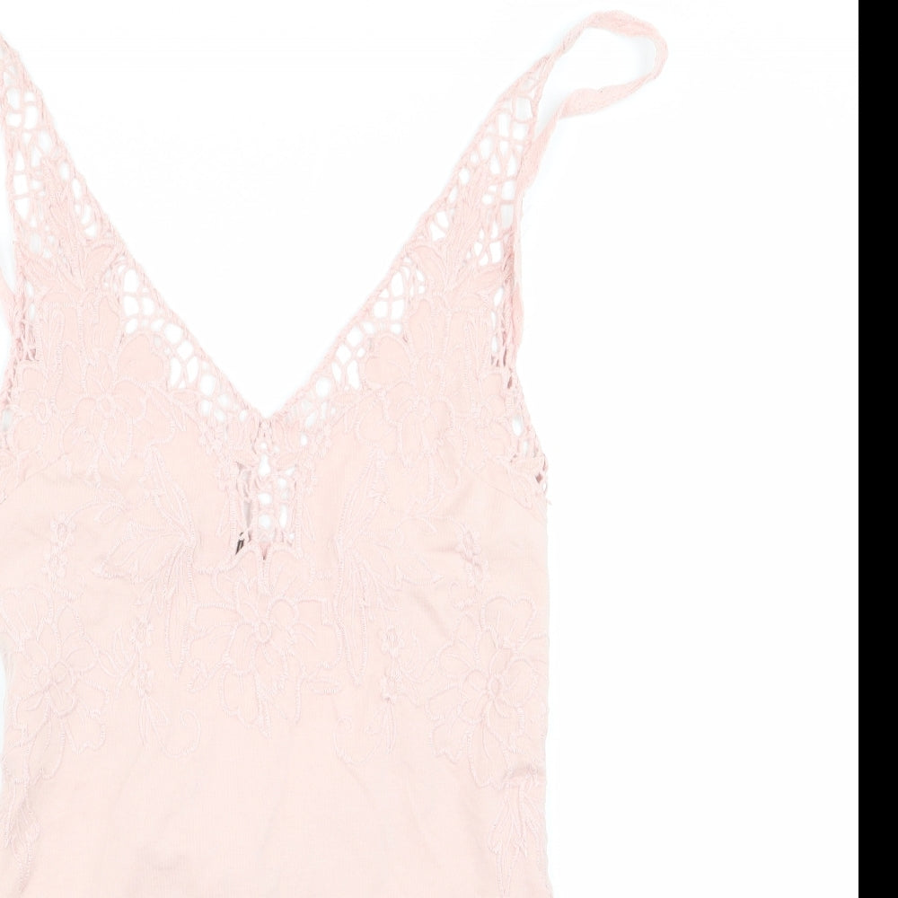Preworn Womens Pink Floral  Bodysuit One-Piece Size S