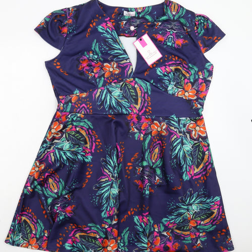 Want That Trend Womens Purple Floral  Fit & Flare  Size 24