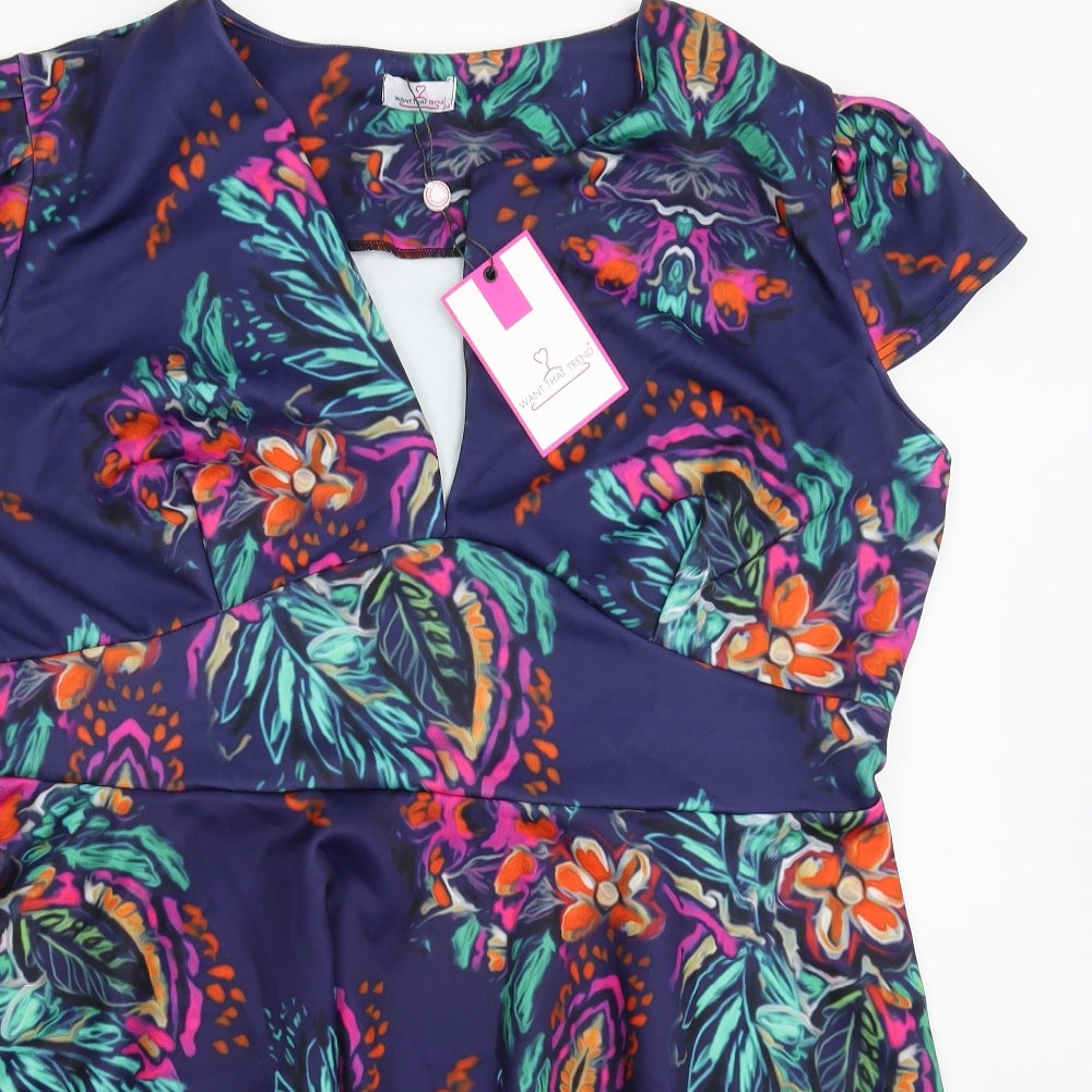Want That Trend Womens Purple Floral  Fit & Flare  Size 24