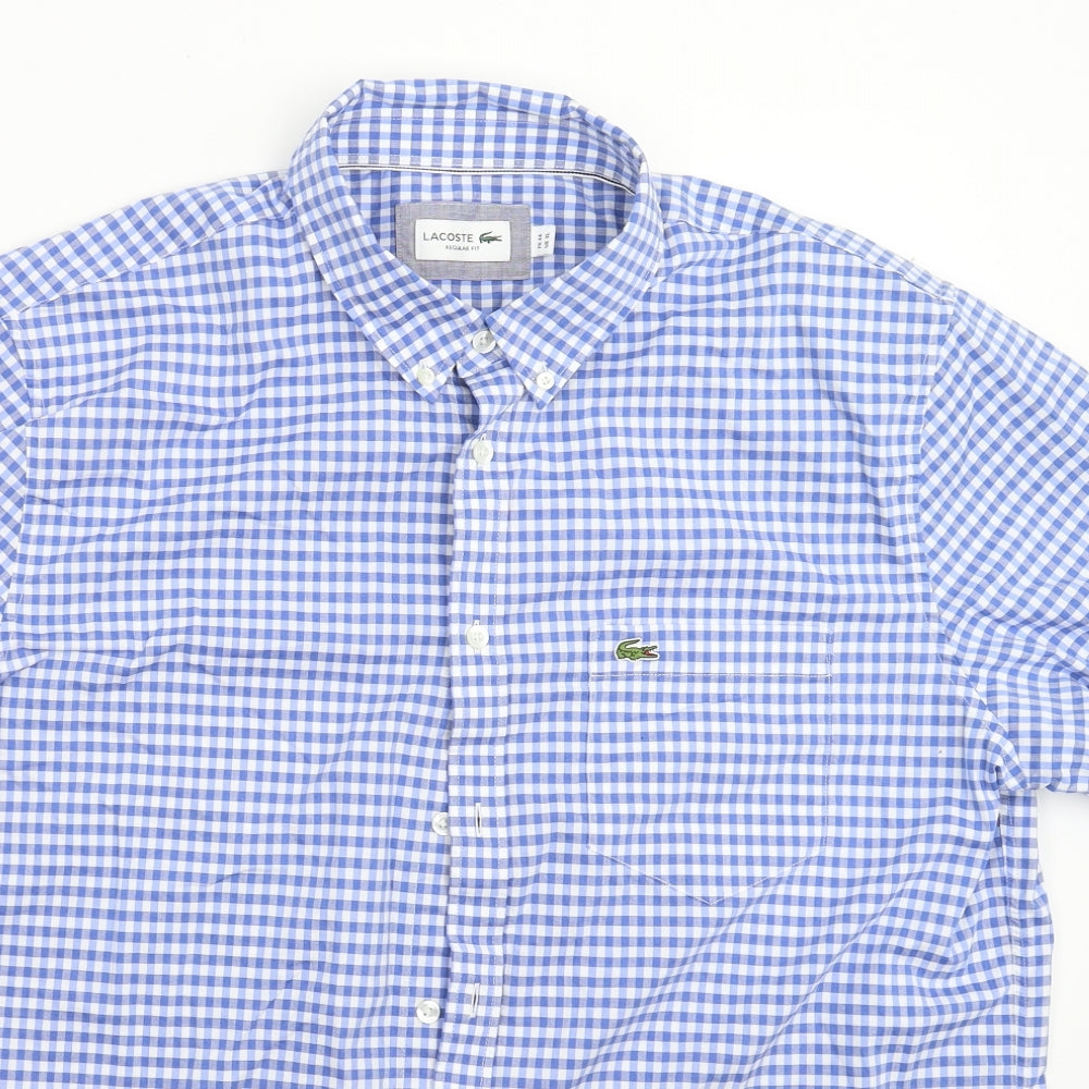 Lacoste Mens Blue Check   Dress Shirt Size XL