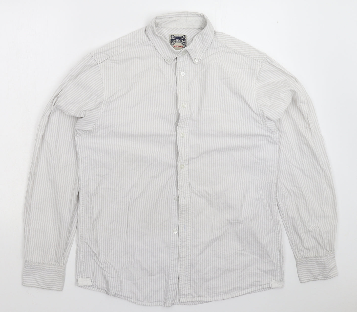 Cedar Wood State Mens Grey Striped   Button-Up Size M