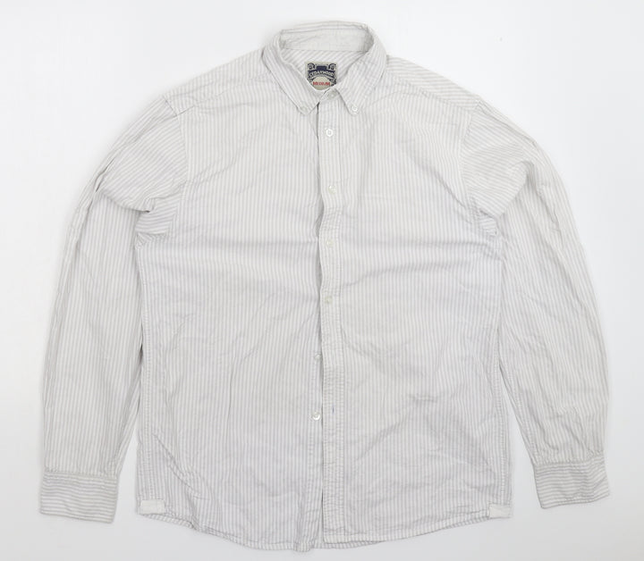 Cedar Wood State Mens Grey Striped   Button-Up Size M