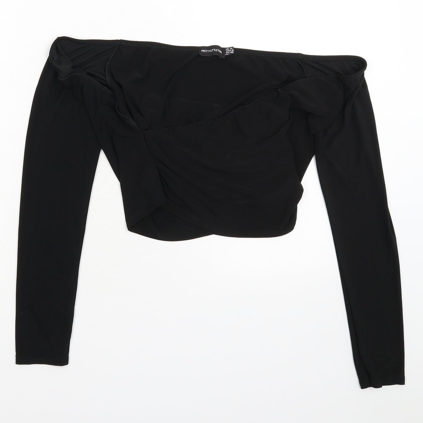 PRETTYLITTLETHING Womens Black   Cropped Blouse Size 12