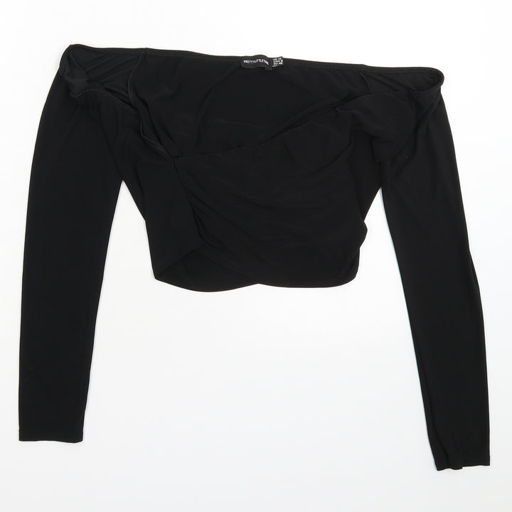 PRETTYLITTLETHING Womens Black   Cropped Blouse Size 12