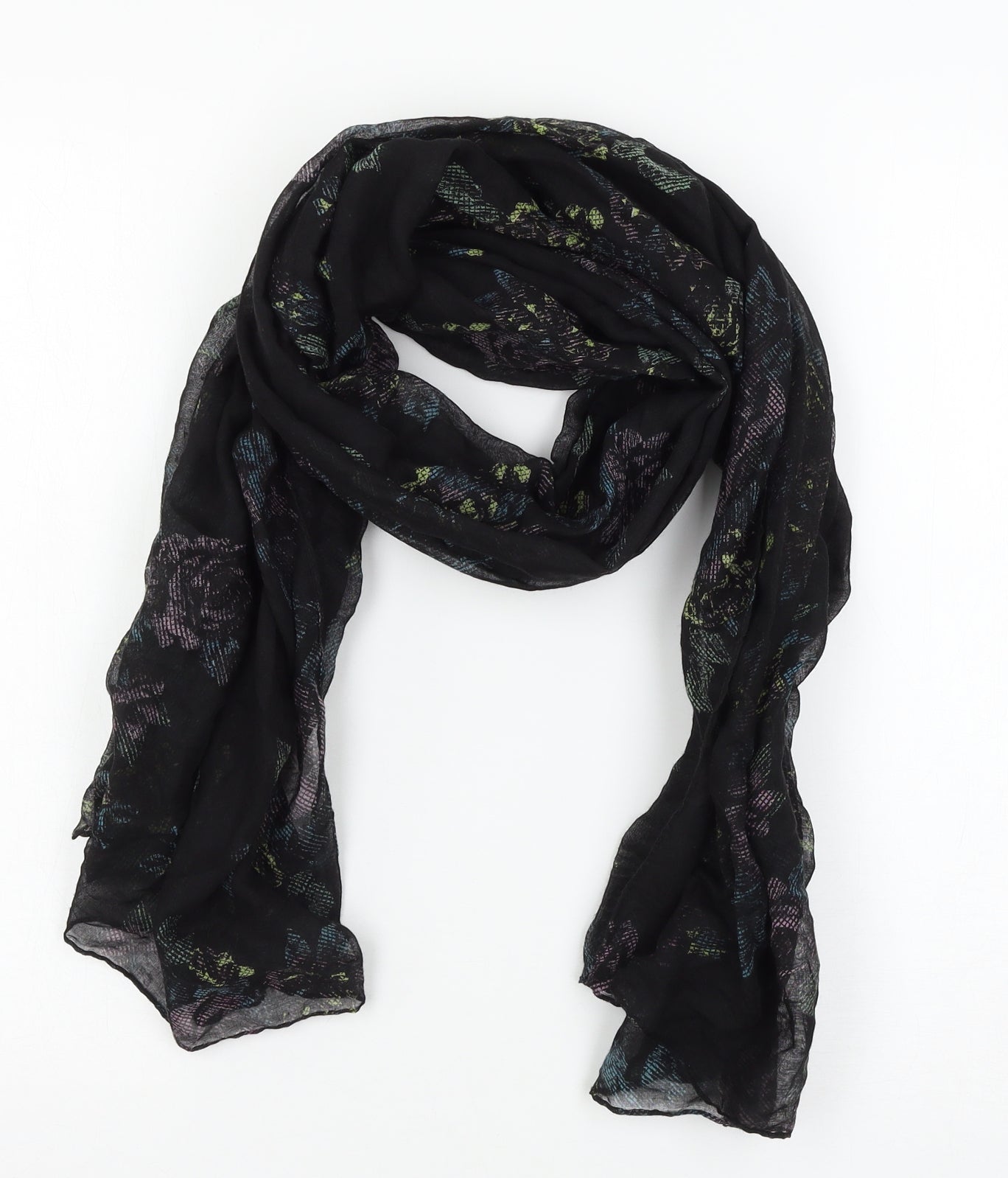 Preworn Womens Black Floral   Scarf