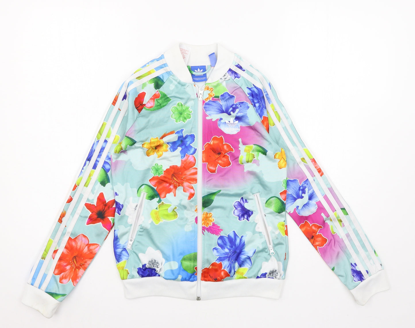 adidas Girls Blue Floral Jersey Pullover Sweatshirt Size 11-12 Years
