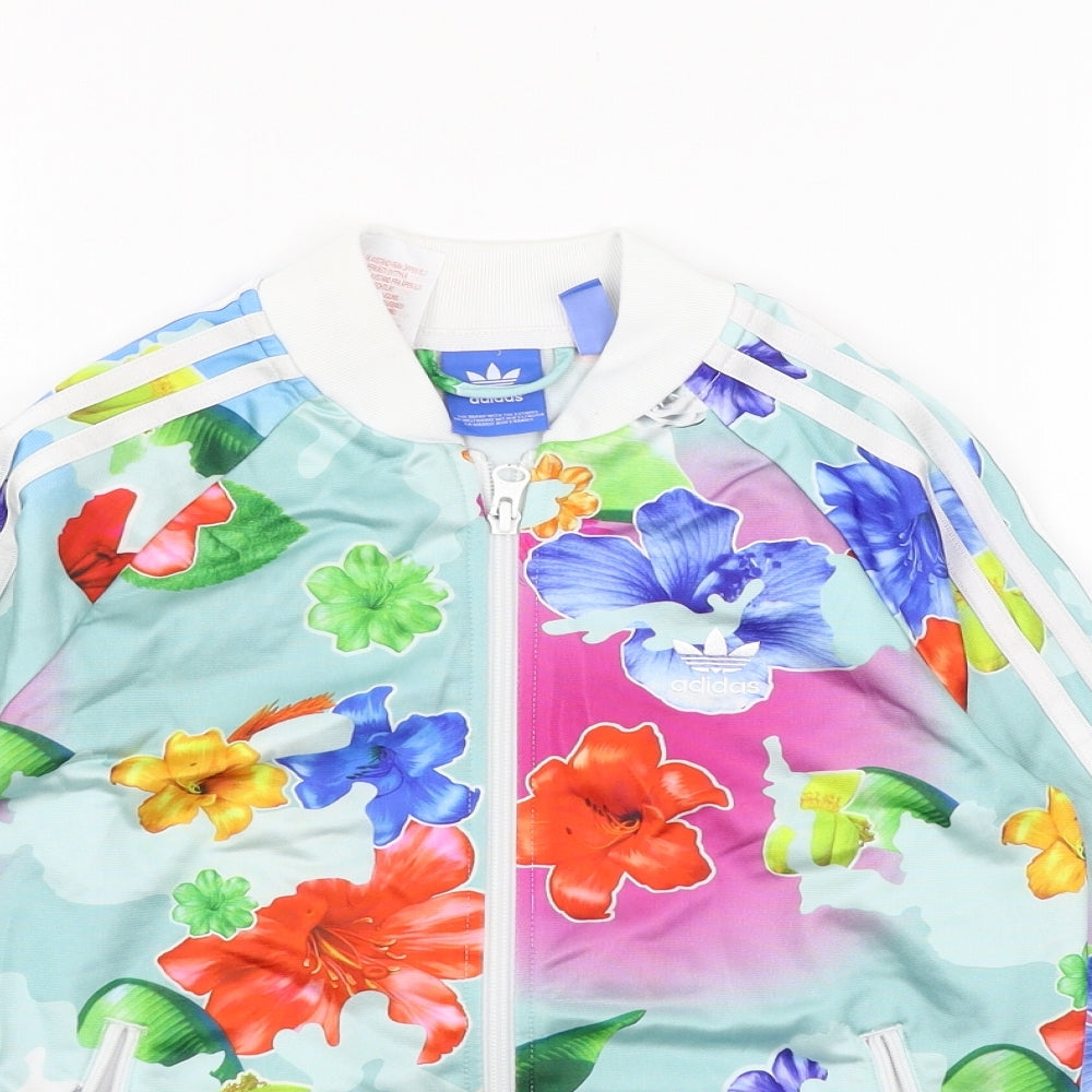 adidas Girls Blue Floral Jersey Pullover Sweatshirt Size 11-12 Years