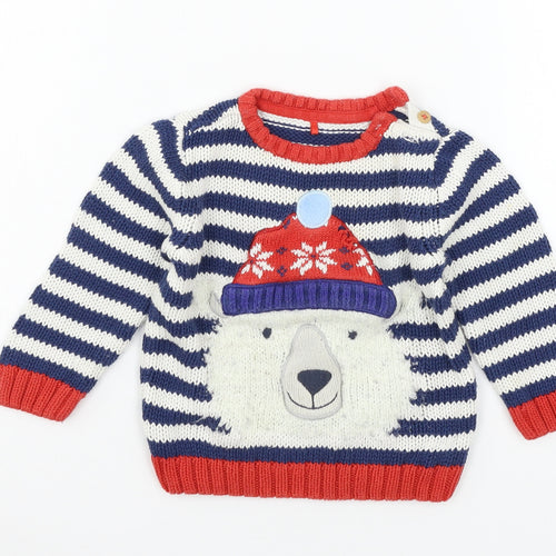 TU Baby Blue Striped Knit Pullover Jumper Size 9-12 Months  - Polar Bear