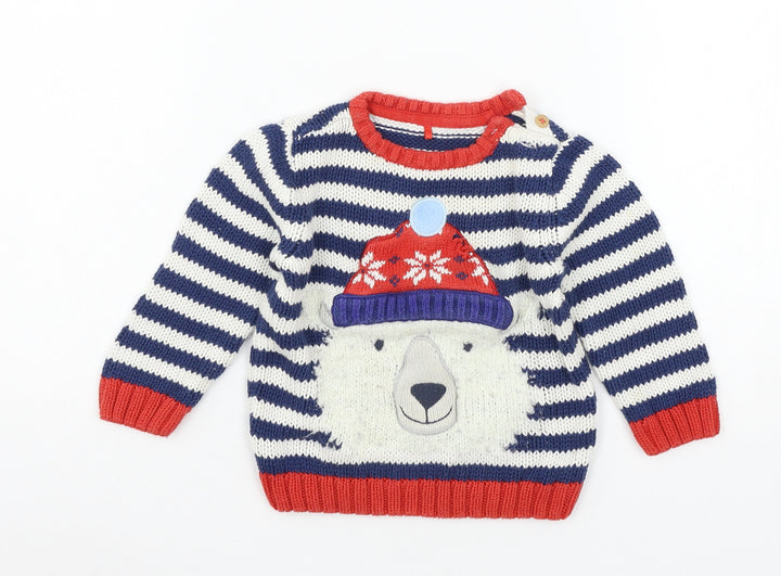 TU Baby Blue Striped Knit Pullover Jumper Size 9-12 Months  - Polar Bear