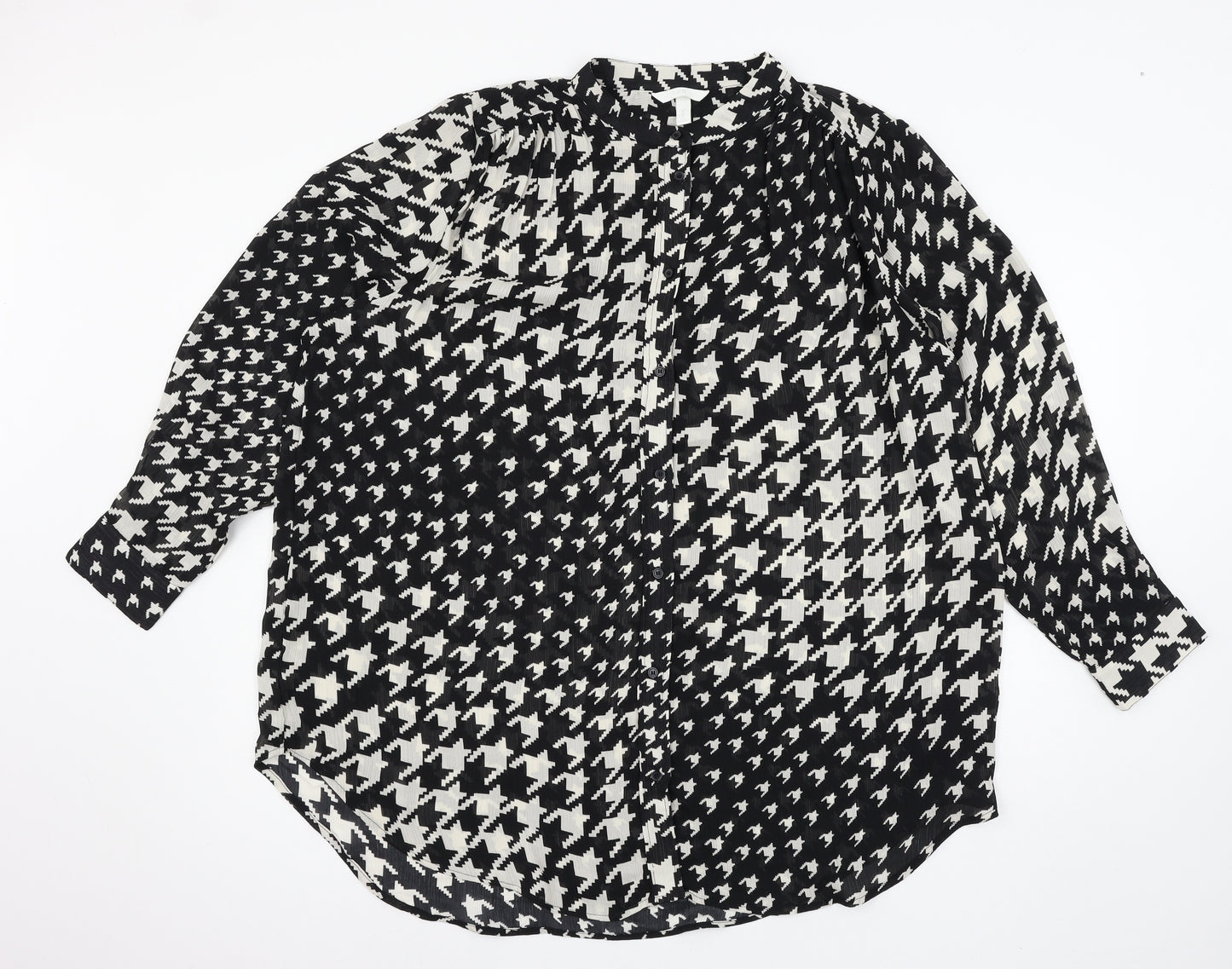H&M Womens Black Houndstooth Chiffon Basic Blouse Size XL