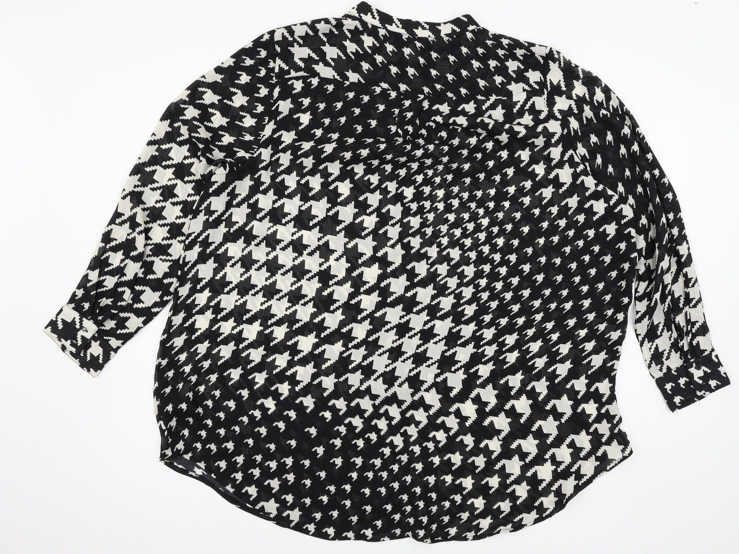 H&M Womens Black Houndstooth Chiffon Basic Blouse Size XL