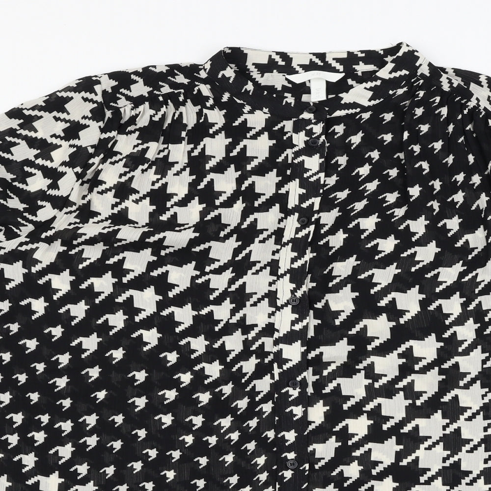 H&M Womens Black Houndstooth Chiffon Basic Blouse Size XL