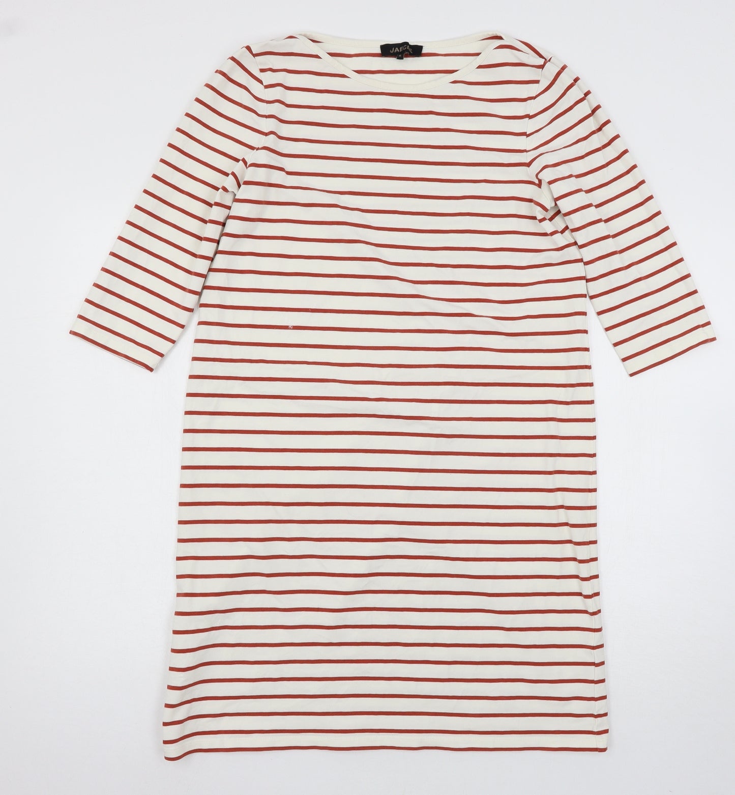 Jaeger Womens White Striped Jersey T-Shirt Dress  Size M