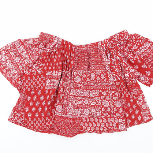 Select Womens Red Paisley  Cropped T-Shirt Size 8