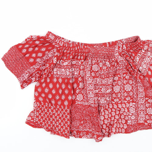 Select Womens Red Paisley  Cropped T-Shirt Size 8