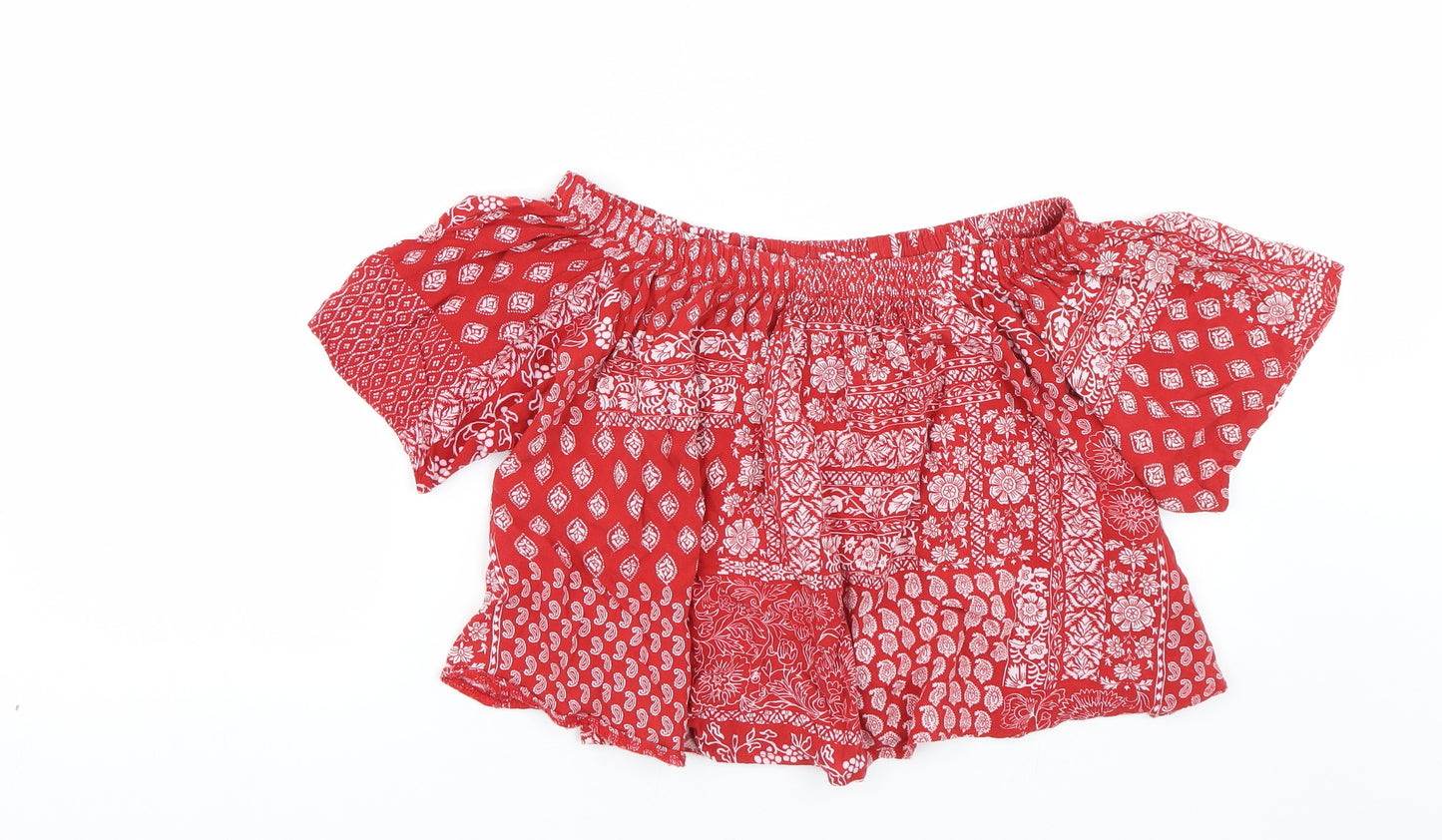 Select Womens Red Paisley  Cropped T-Shirt Size 8