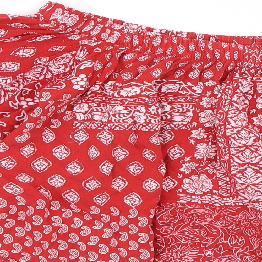 Select Womens Red Paisley  Cropped T-Shirt Size 8