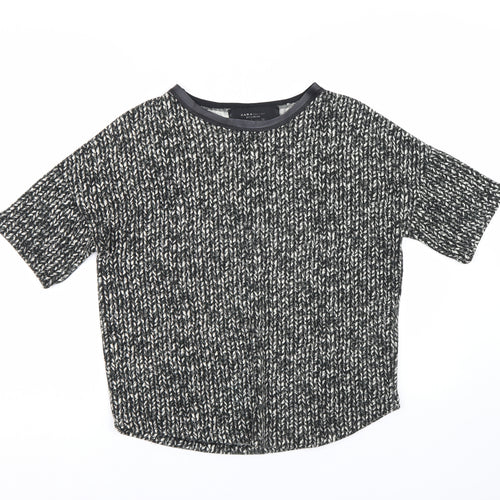 Zara Womens Black Herringbone  Basic T-Shirt Size S