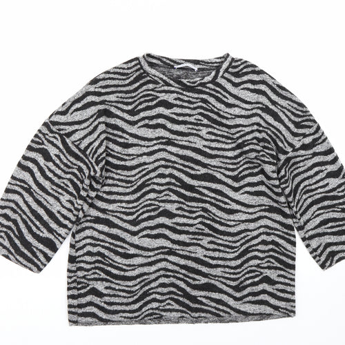 Zara Womens Grey Animal Print  Basic T-Shirt Size S