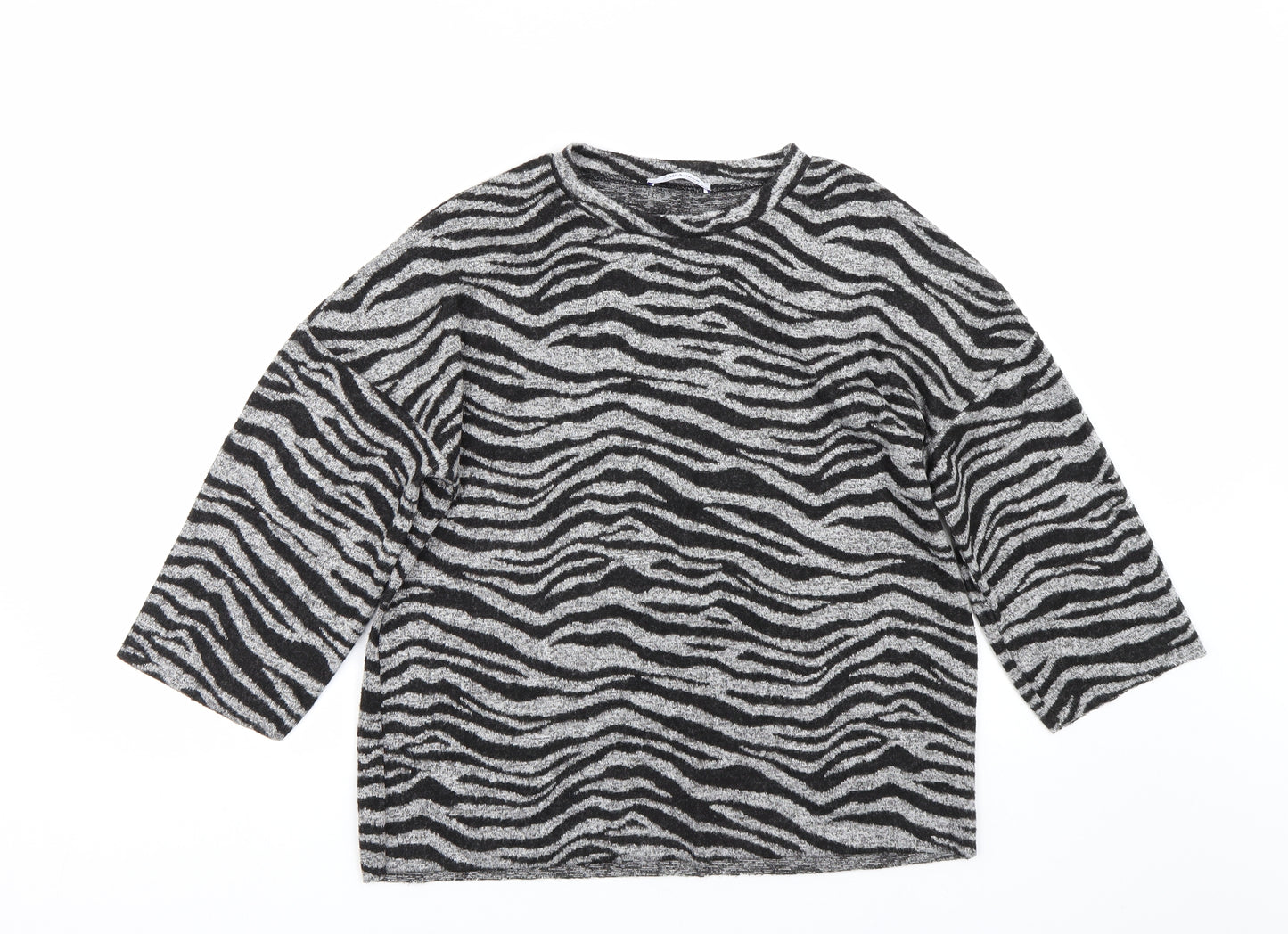 Zara Womens Grey Animal Print  Basic T-Shirt Size S