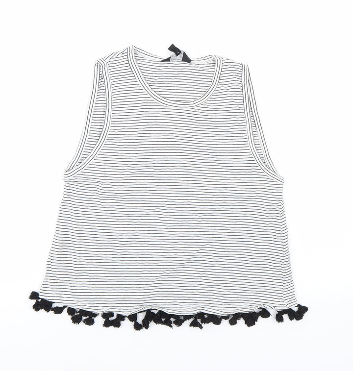 New Look Womens White Striped Basic Tank Size 6