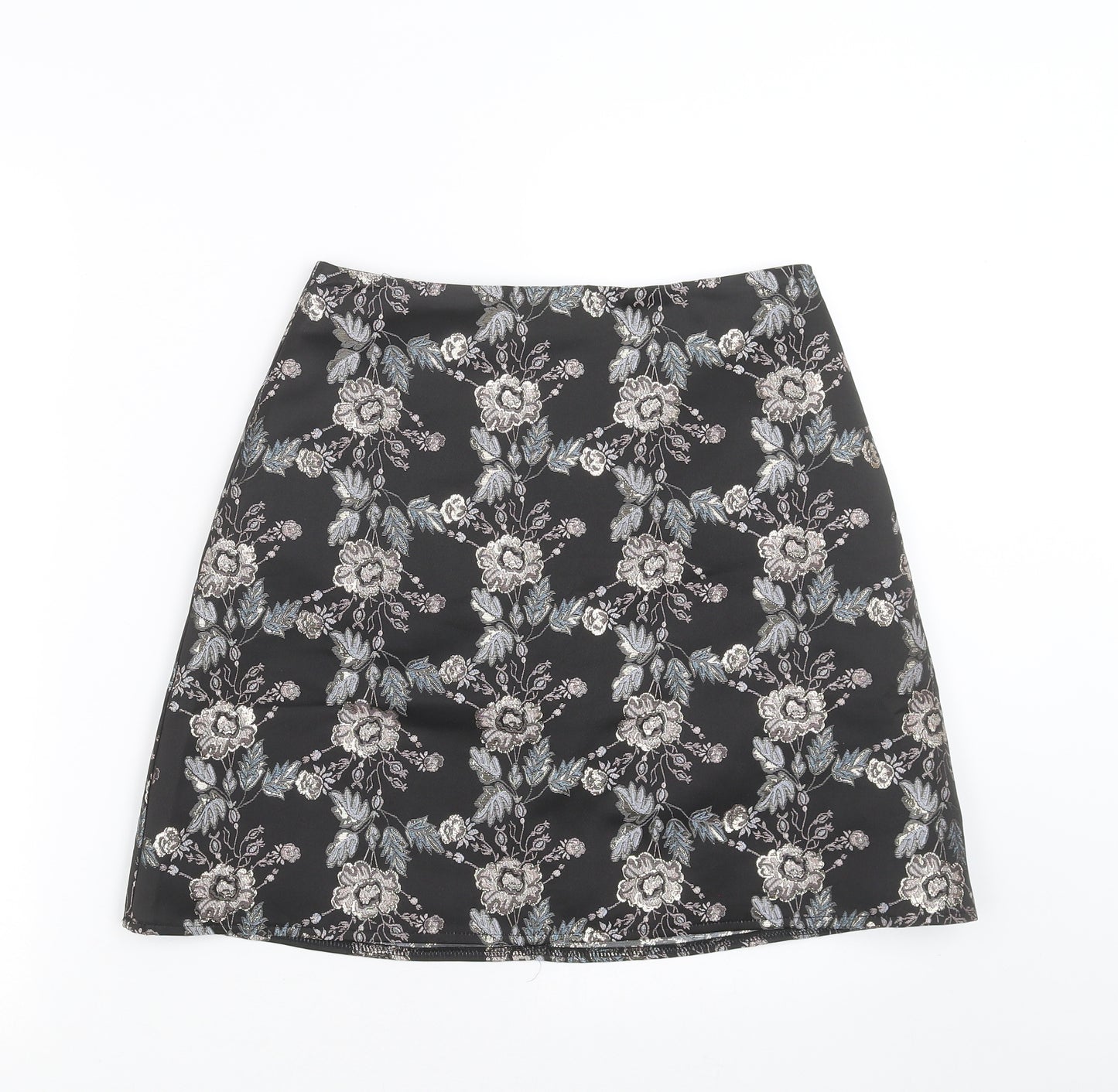 Lipsy Womens Black Floral  A-Line Skirt Size 10