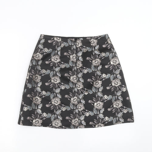 Lipsy Womens Black Floral  A-Line Skirt Size 10
