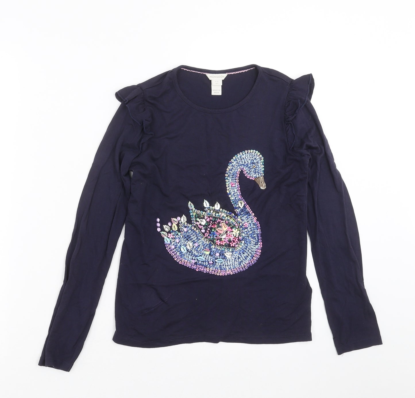 Monsoon Girls Blue   Basic T-Shirt Size 11-12 Years  - swan