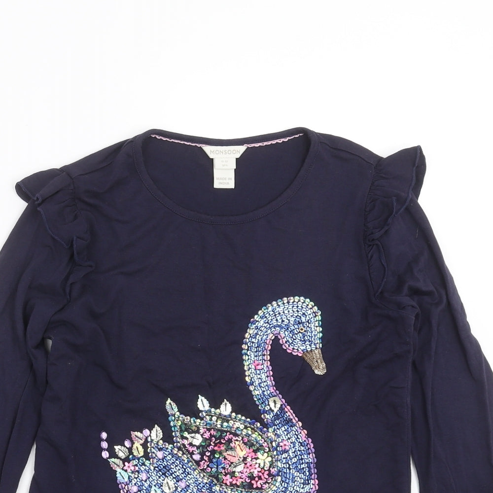 Monsoon Girls Blue   Basic T-Shirt Size 11-12 Years  - swan