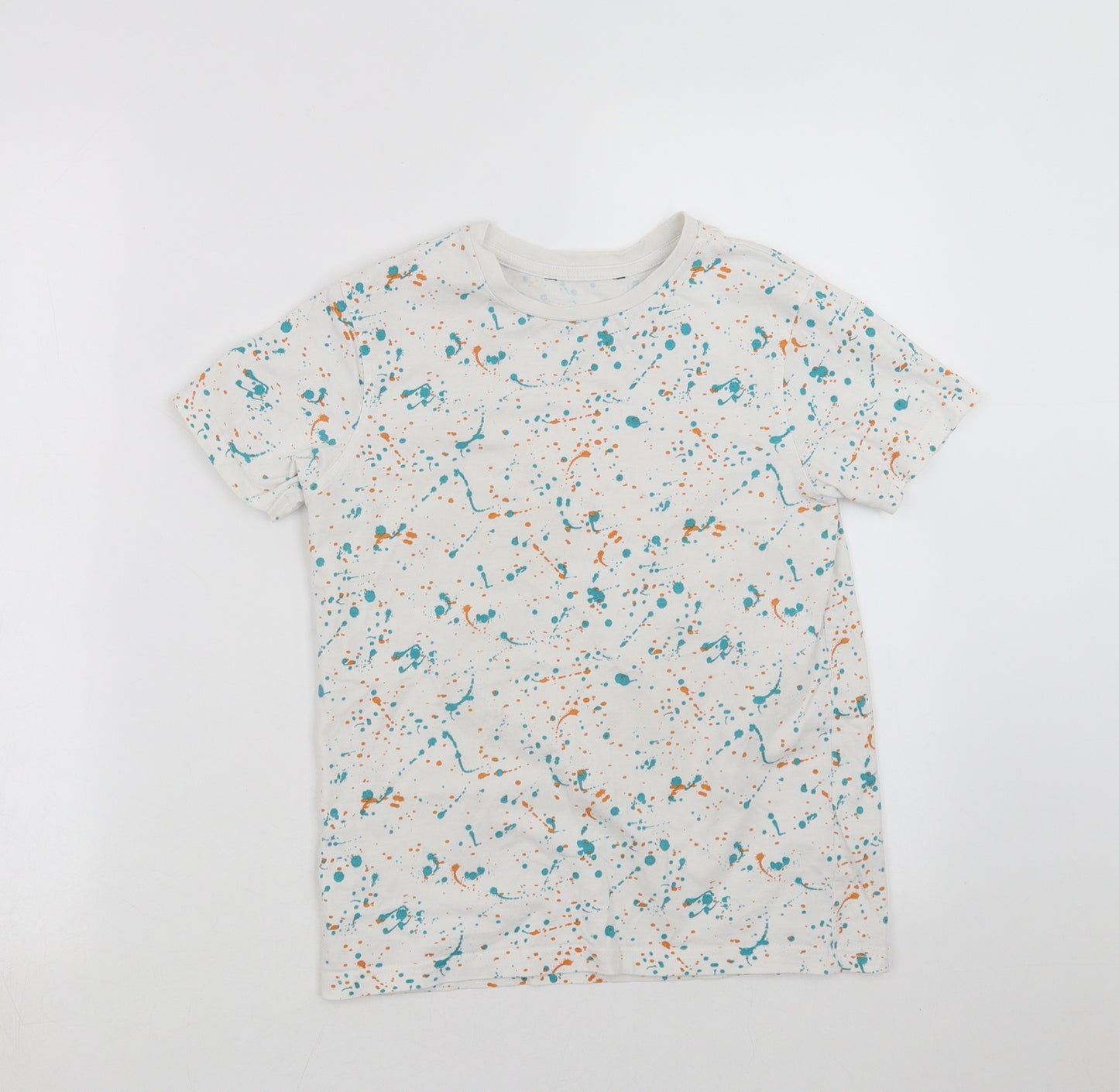 George Boys White   Basic T-Shirt Size 9-10 Years  - splatter print