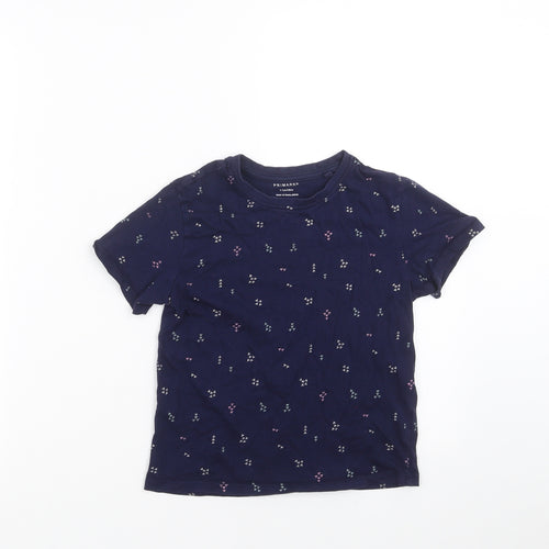 Primark Girls Blue Geometric  Basic T-Shirt Size 6-7 Years