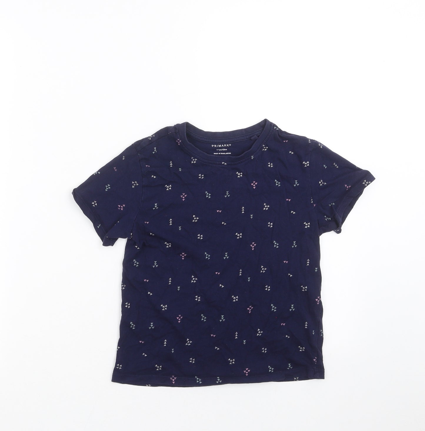 Primark Girls Blue Geometric  Basic T-Shirt Size 6-7 Years