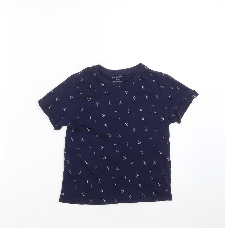 Primark Girls Blue Geometric  Basic T-Shirt Size 6-7 Years