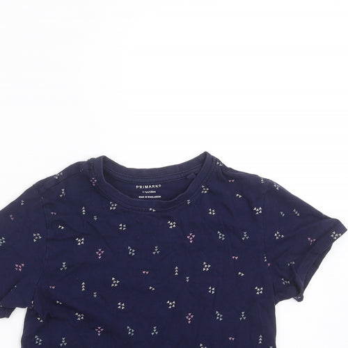 Primark Girls Blue Geometric  Basic T-Shirt Size 6-7 Years