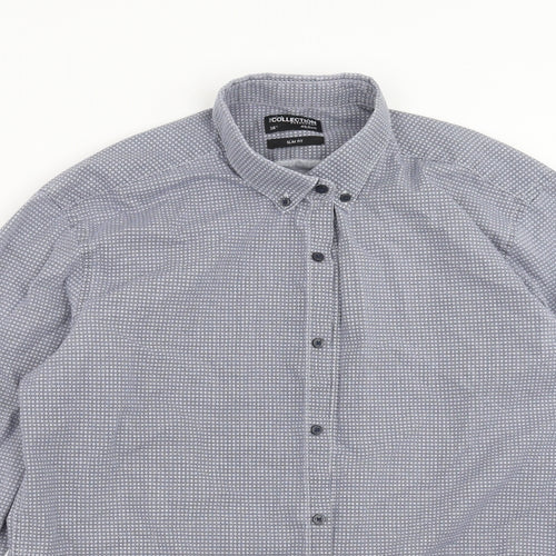 Debenhams Mens Blue Geometric   Button-Up Size 16