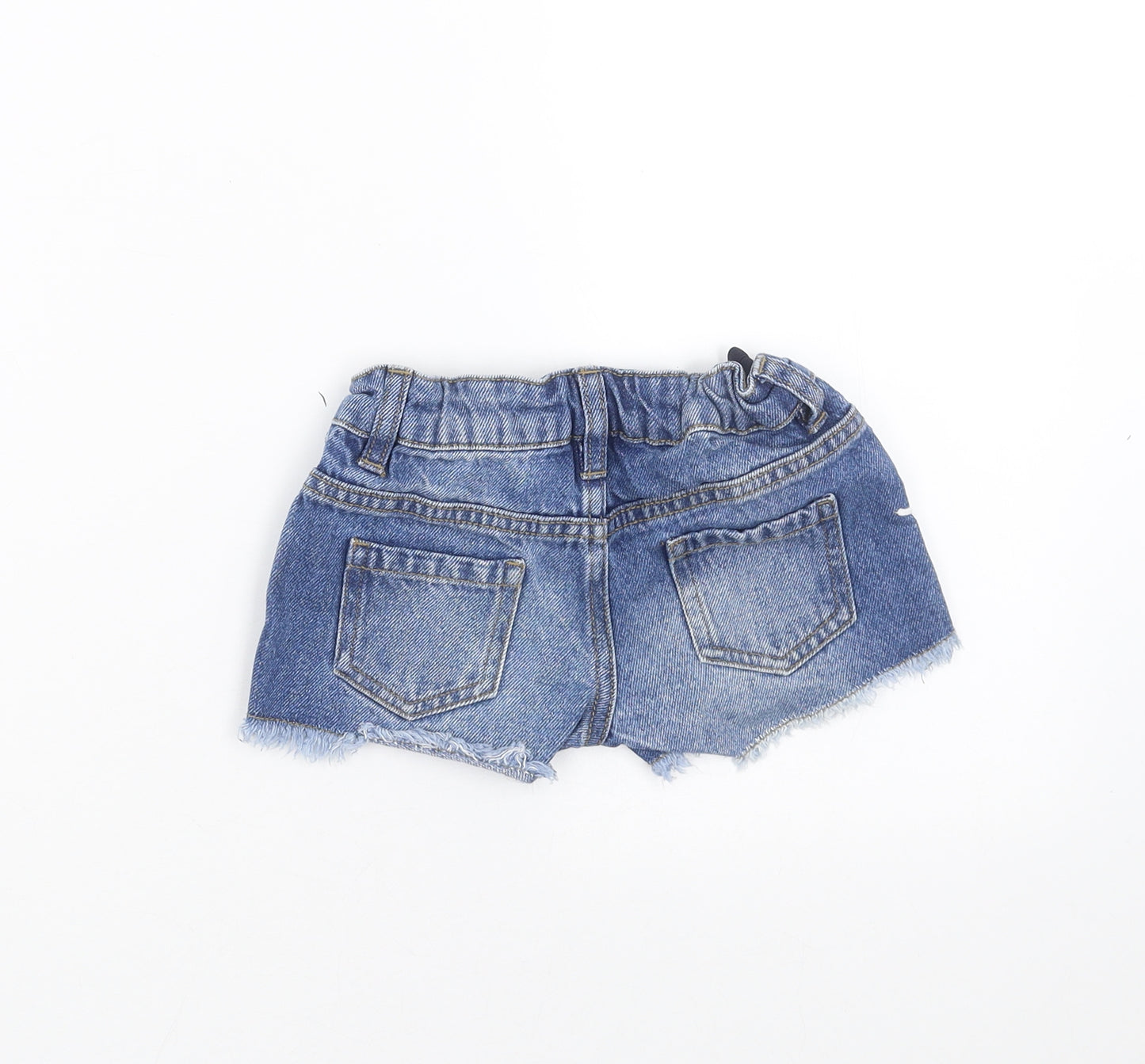 Primark Girls Blue Floral Denim Hot Pants Shorts Size 2-3 Years - Floral embroidery