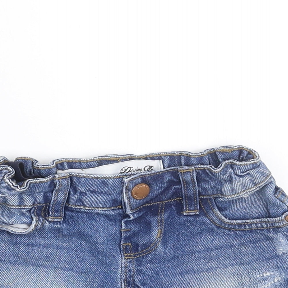 Primark Girls Blue Floral Denim Hot Pants Shorts Size 2-3 Years - Floral embroidery